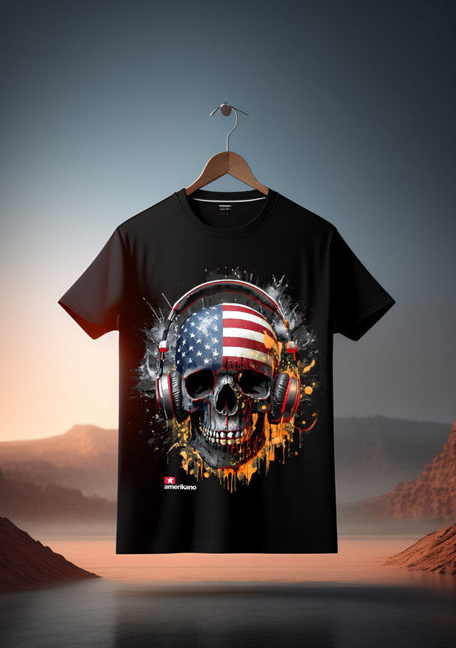 Camisetas exclusivas con la bandera de calavera de Amerikano TM | Grooveman Music