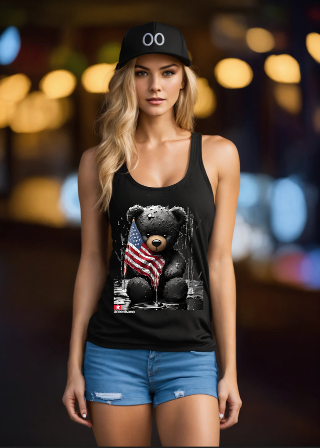 Camiseta sin mangas exclusiva con la bandera de osito de peluche de Amerikano TM Art | Grooveman Music