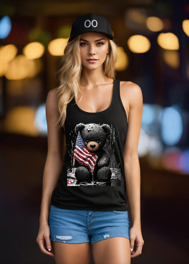 Camiseta sin mangas exclusiva con la bandera de osito de peluche de Amerikano TM Art | Grooveman Music