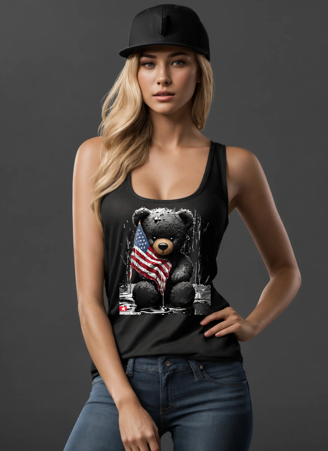 Camiseta sin mangas exclusiva con la bandera de osito de peluche de Amerikano TM Art | Grooveman Music