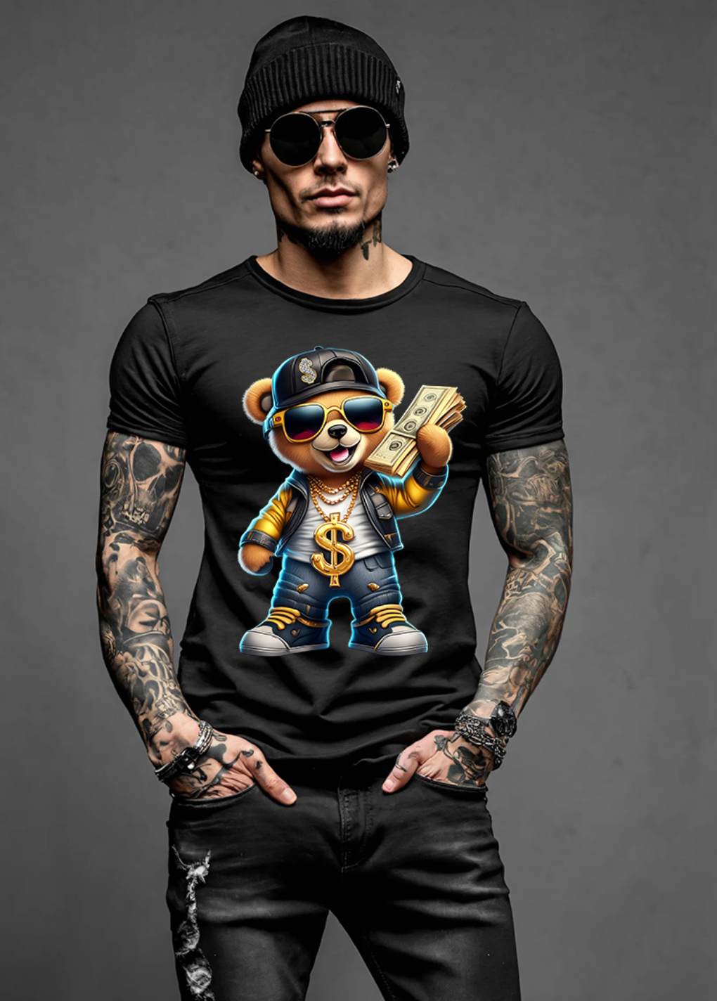 Camisetas exclusivas con el cartel de Teddy Money Sign Bill Art | Grooveman Music