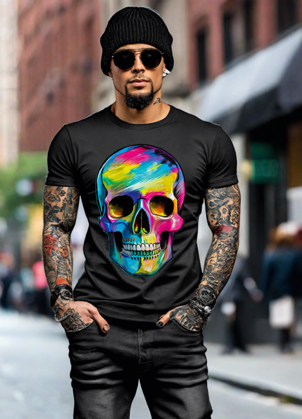 Camisetas exclusivas con diseño de calaveras de neón de colores | Grooveman Music