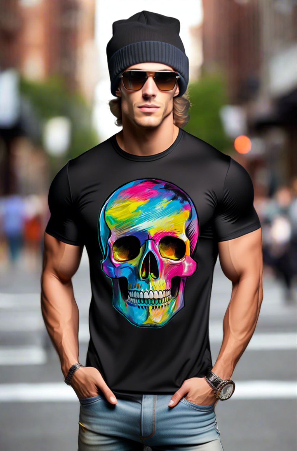 Skull Colorful Neon Art Exclusive T-Shirts | Grooveman Music