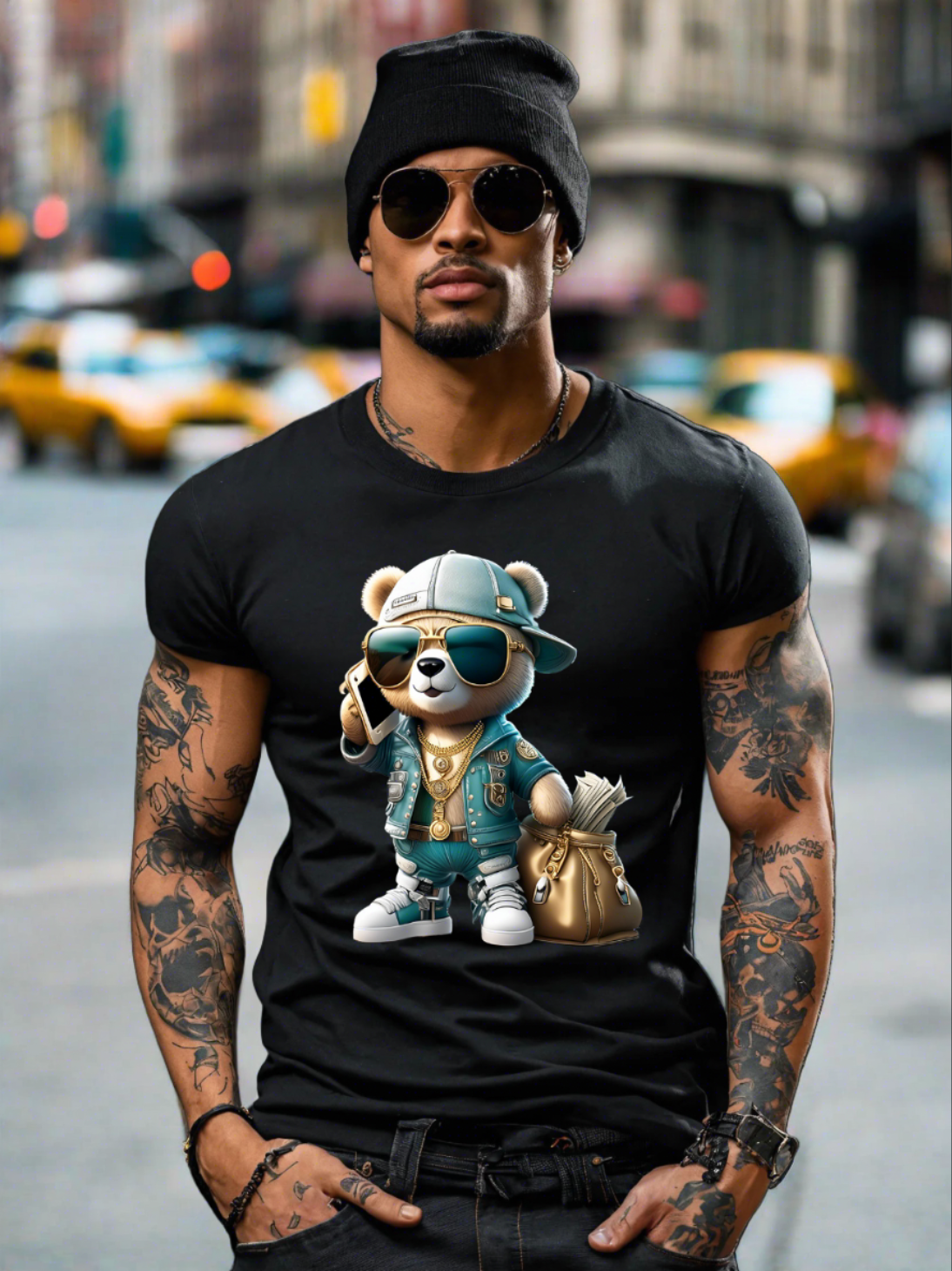 Teddy with Phone Teal Jacket Art Exclusive T-Shirts | Grooveman Music