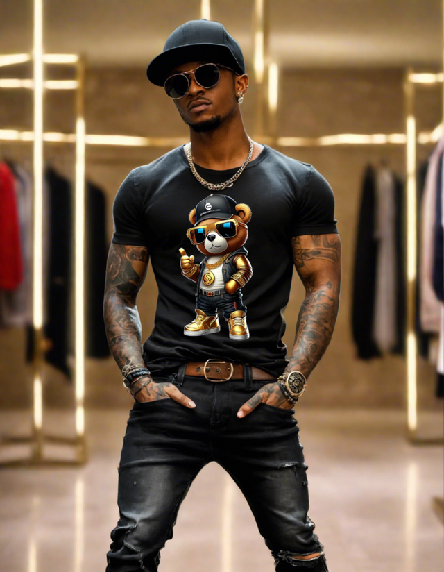 Teddy with Sunglasses Gold G Logo Hat Art Exclusive T-Shirts | Grooveman Music