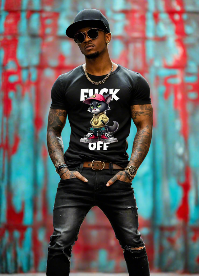 Camisetas exclusivas con el arte de Fuck Off de Cat Gangster | Grooveman Music