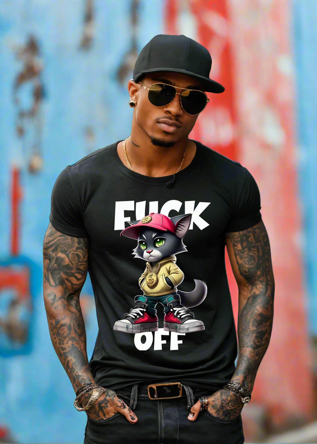 Camisetas exclusivas con el arte de Fuck Off de Cat Gangster | Grooveman Music