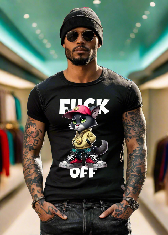 Camisetas exclusivas con el arte de Fuck Off de Cat Gangster | Grooveman Music