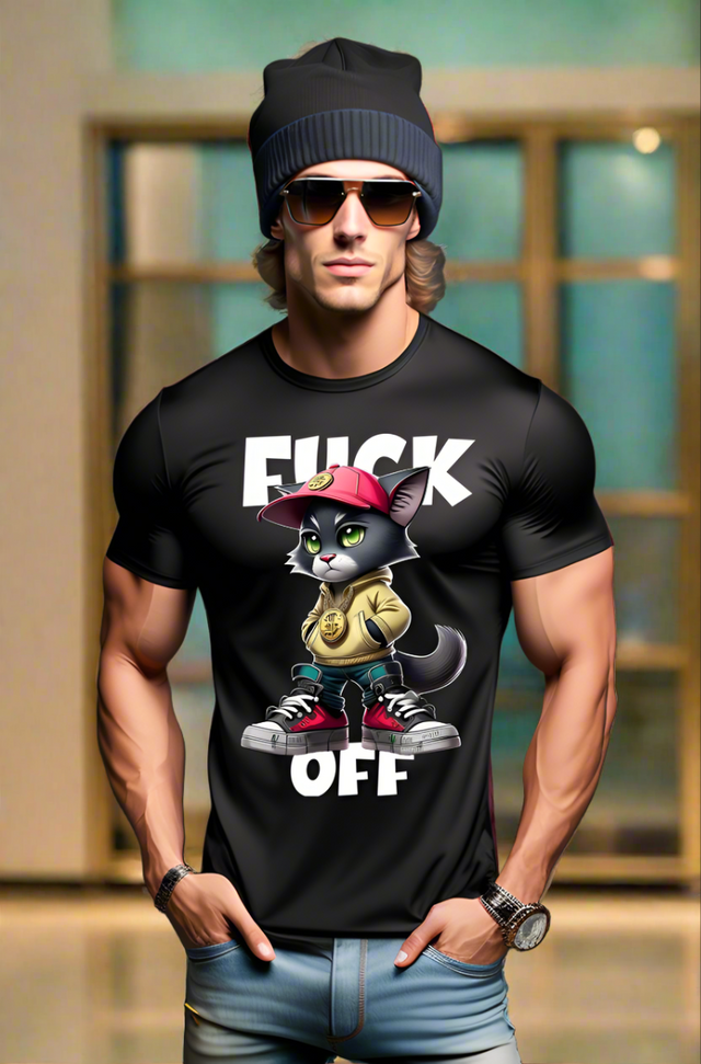 Camisetas exclusivas con el arte de Fuck Off de Cat Gangster | Grooveman Music