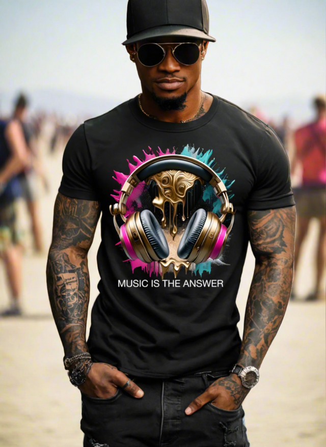 Music is the Answer Headphones Gold Pink Art Exclusive T-Shirts | Grooveman Music
