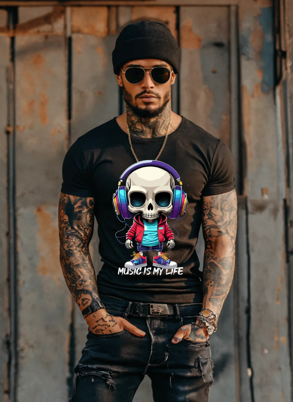 Dj SkullBoy Music is my Life Art Exclusive T-Shirts | Grooveman Music