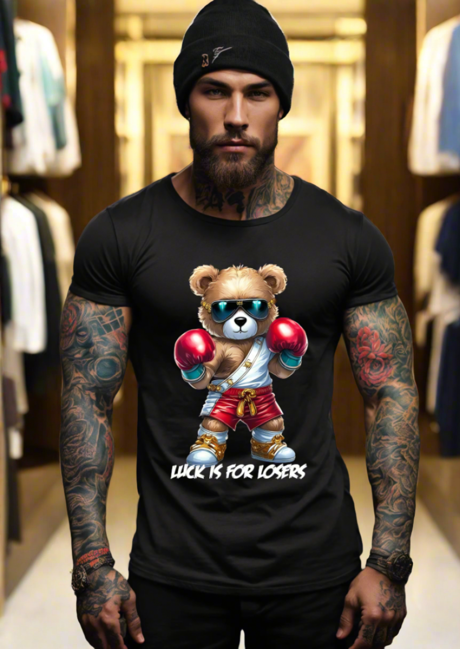 Camisetas exclusivas con la frase Teddy Luck is for Losers | Grooveman Music TM