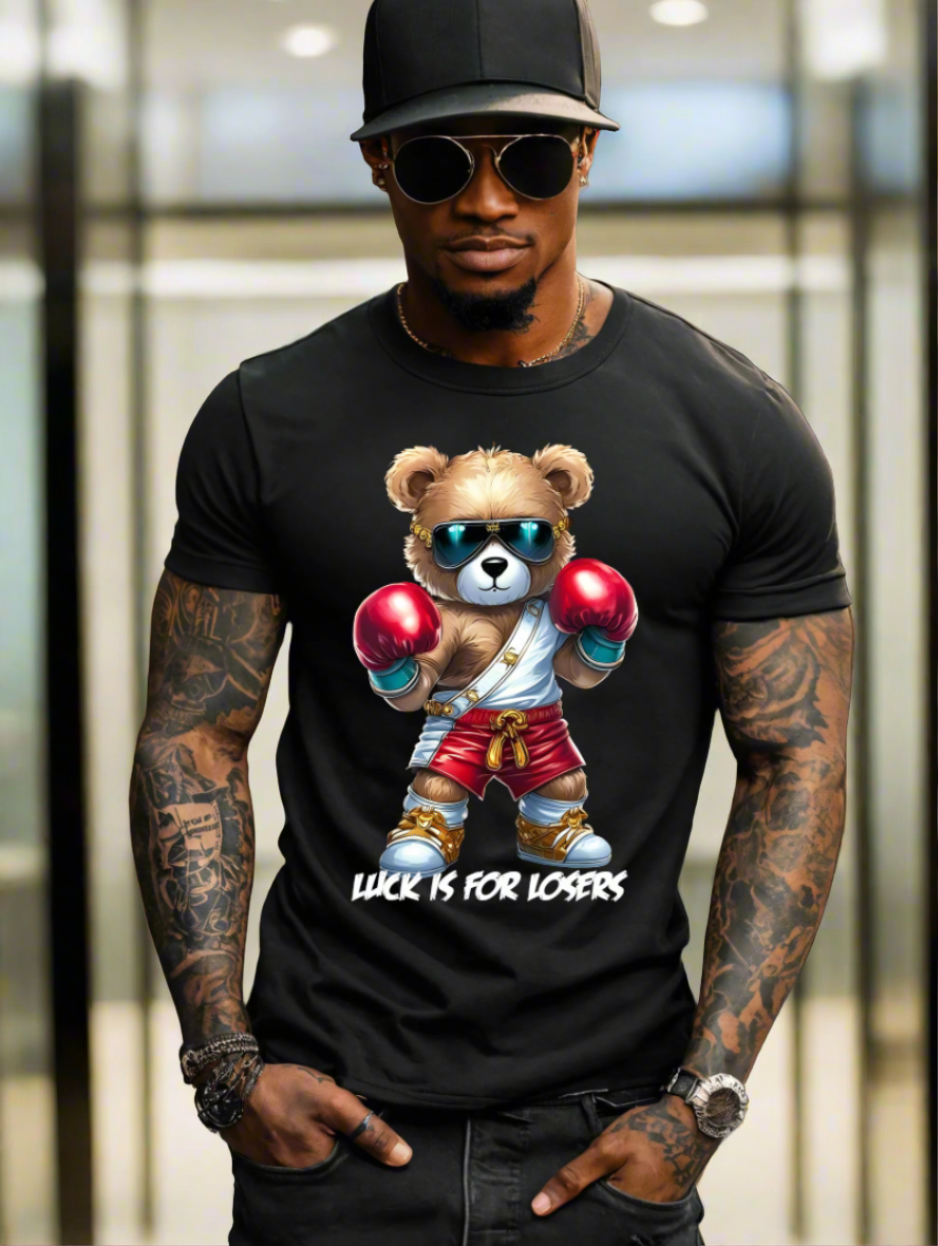 Camisetas exclusivas con la frase Teddy Luck is for Losers | Grooveman Music TM