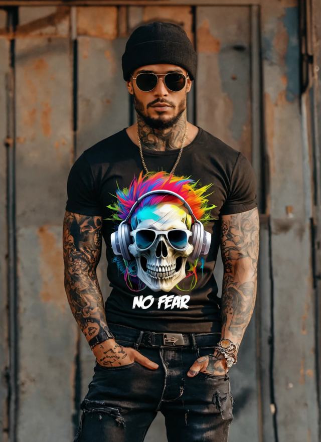 Skull No Fear Art Exclusive T-Shirts | Grooveman Music TM