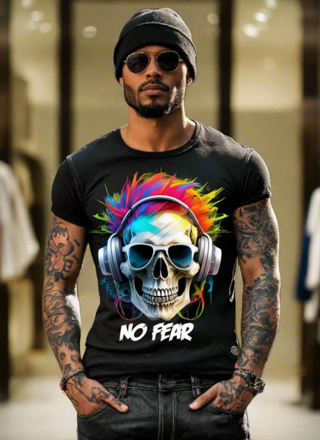 Camisetas exclusivas con el tema Skull No Fear Art | Grooveman Music TM