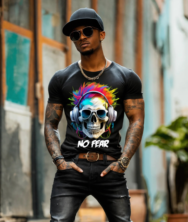 Skull No Fear Art Exclusive T-Shirts | Grooveman Music TM