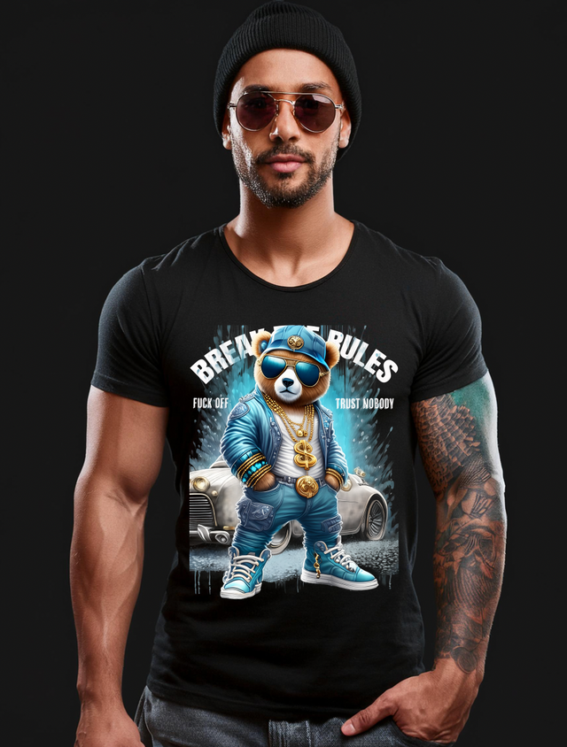 Teddy Blue Car Art T-Shirt - Unique and Exclusive Design | Grooveman Music TM"