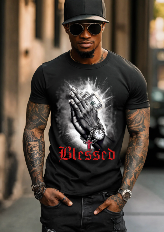 Hands Pray Blessed Art Exclusive T-Shirts | Grooveman Music TM