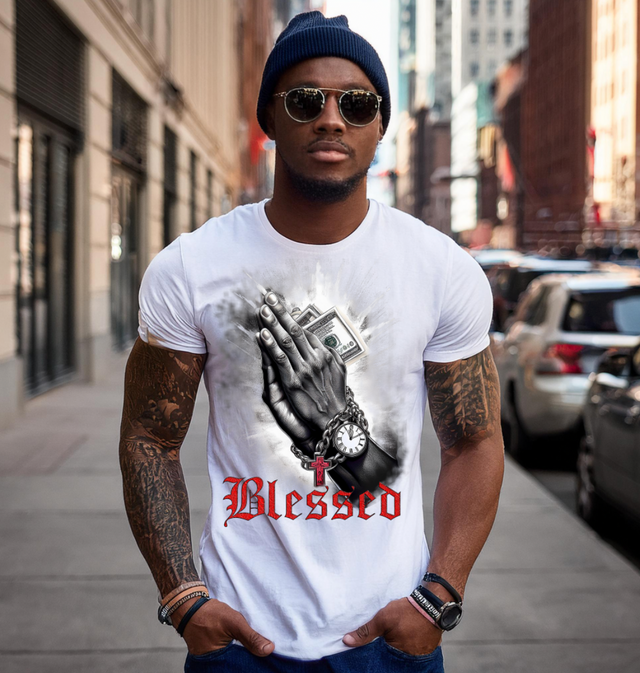 Hands Pray Blessed Art Exclusive T-Shirts | Grooveman Music TM