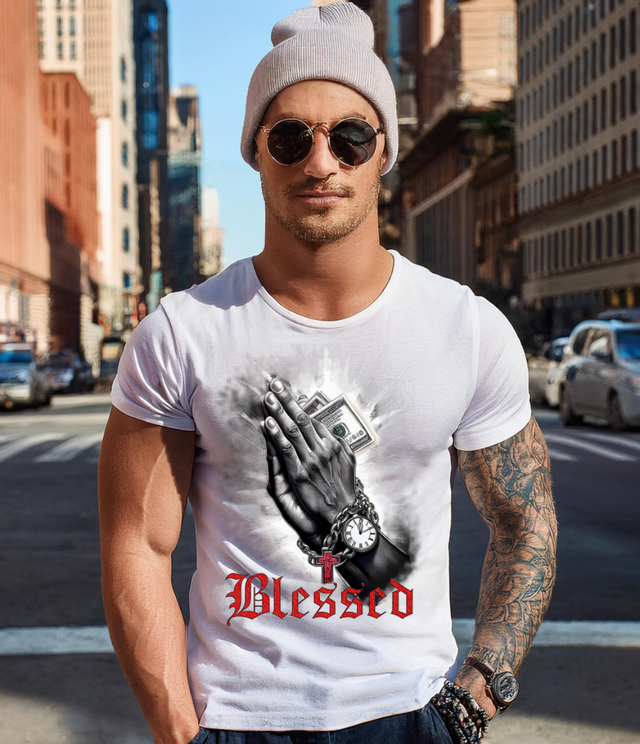 Hands Pray Blessed Art Exclusive T-Shirts | Grooveman Music TM