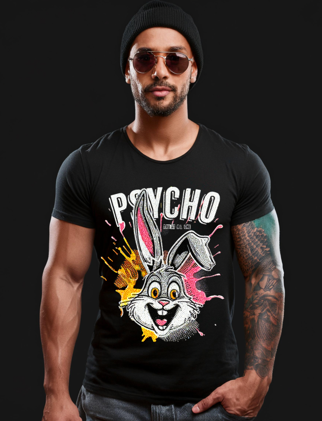 Rhinestones T Shirt Bunny Psycho Exclusive | Grooveman Music TM