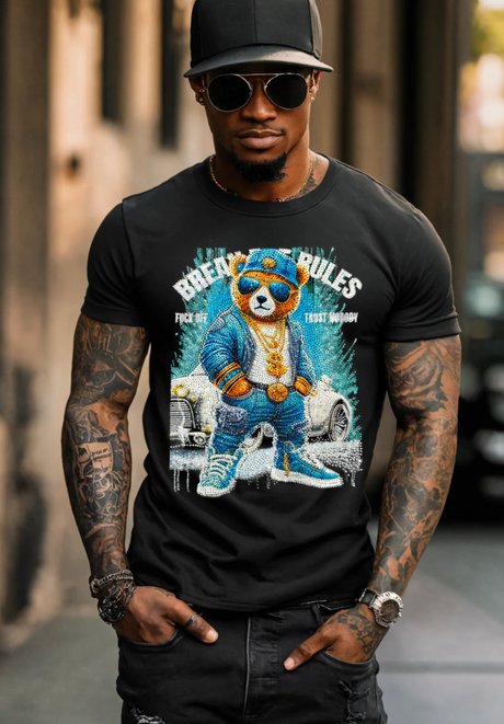 Rhinestones T Shirt Teddy Blue Car Exclusive | Grooveman Music TM