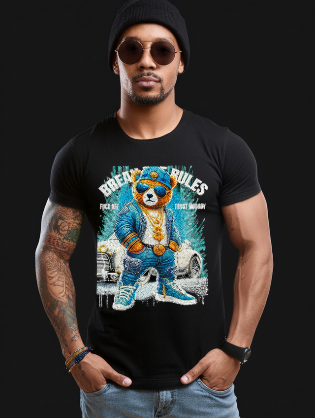 Rhinestones T Shirt Teddy Blue Car Exclusive | Grooveman Music TM