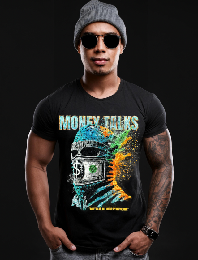 Rhinestones T Shirt Ski Mask Money Talks Exclusive | Grooveman Music TM