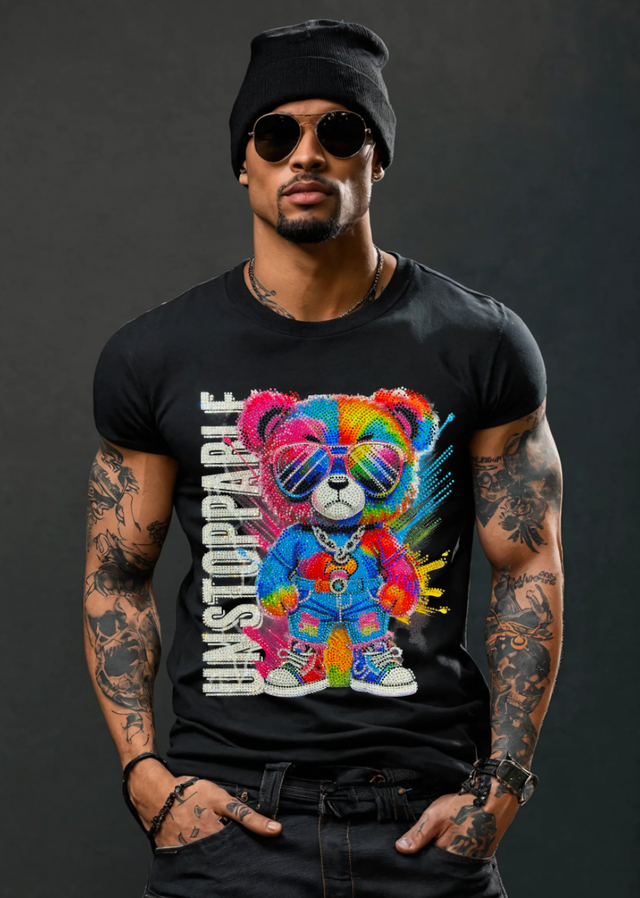 Rhinestones T Shirt Teddy Unstoppable Exclusive | Grooveman Music TM