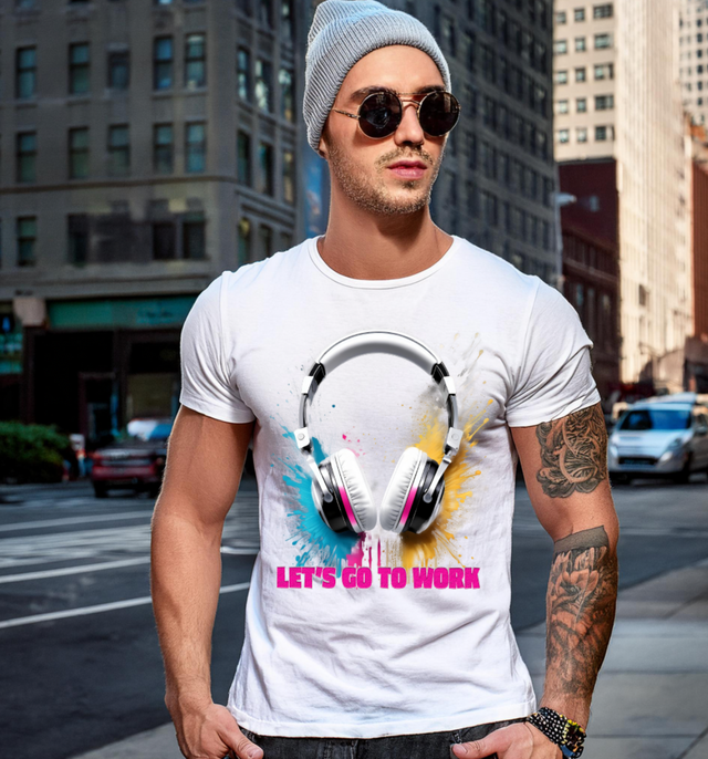 Headphones Let's go to Work Art Exclusive T-Shirts | Grooveman Music TM