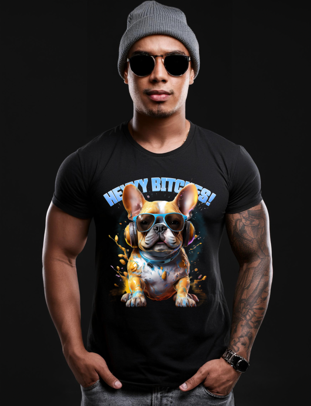 Frenchie Heyyy Bitches Work Art T-Shirts | Grooveman TM