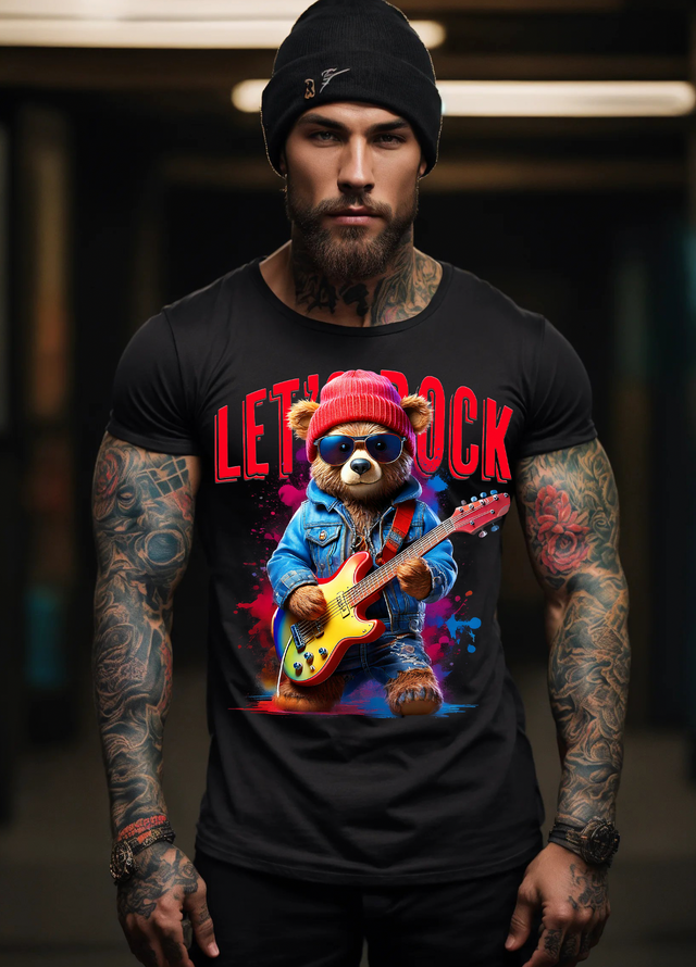 Teddy Guitar Let's Rock Art T-Shirts | GM Trademark