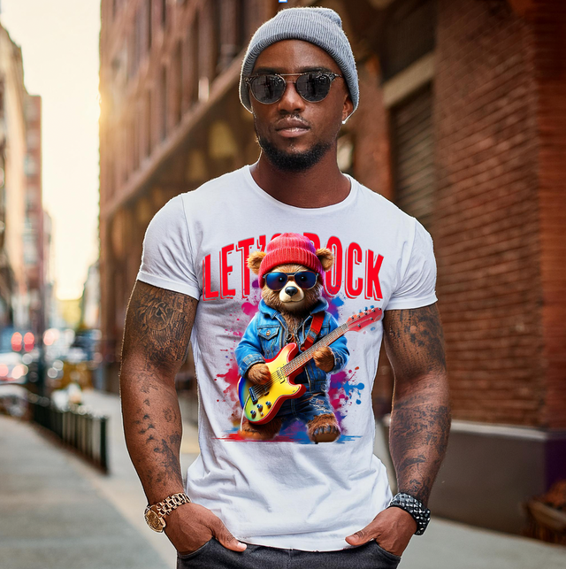 Teddy Guitar Let's Rock Art T-Shirts | GM Trademark