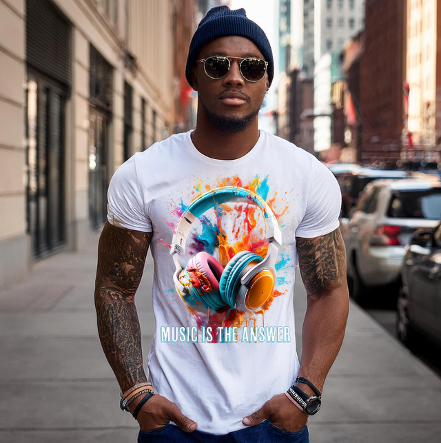 Headphones Music is the Answer Art T-Shirts | GM Trademark