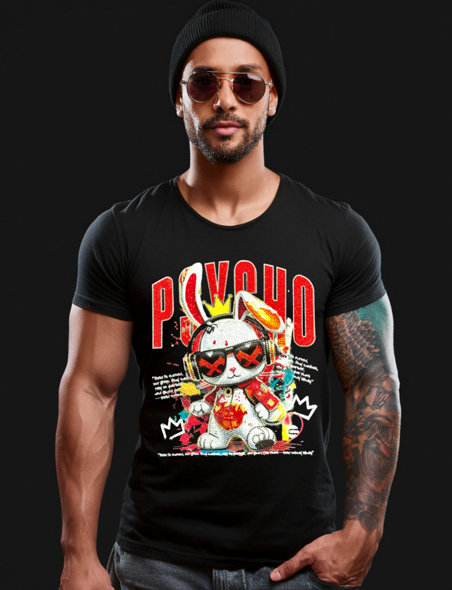 Rhinestones T Shirt Bunny Psycho Red Exclusive | Grooveman Music TM