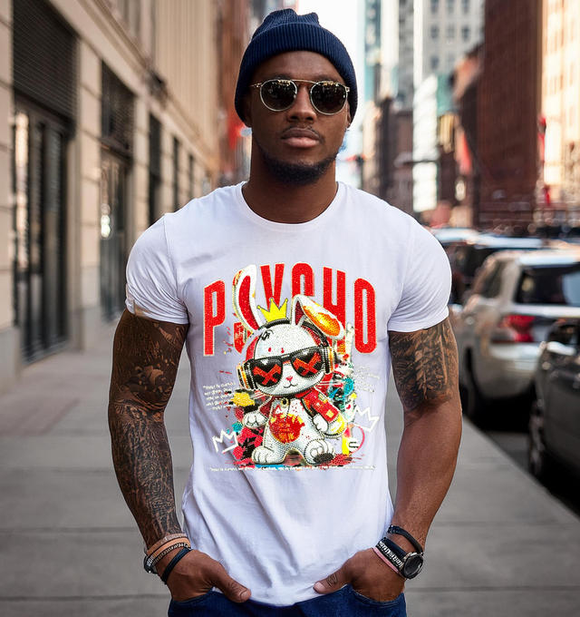 Rhinestones T Shirt Bunny Psycho Red Exclusive | Grooveman Music TM