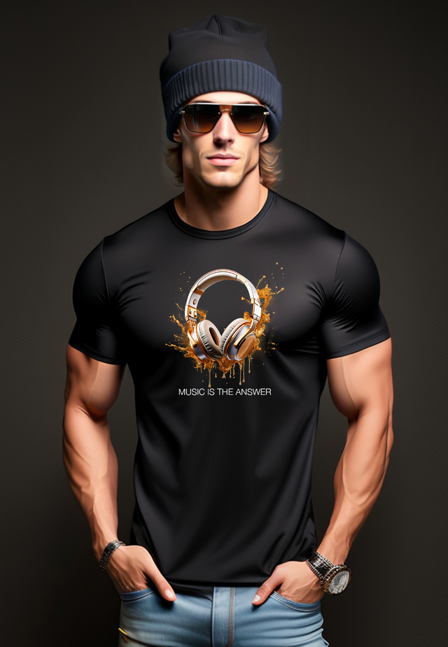 Headphones Music is the Answer Black Colorful Collection Art Exclusive T-Shirts | GM Trademark