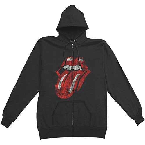 The Rolling Stones - Men'S Rolling Stones Distressed Tongue Zip-Up Hoodie, Black, Large [T-Shirt]