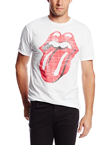 The Rolling Stones Men'S Stones Classic Distressed Tongue On White T-Shirt, White, Small [T-Shirt]