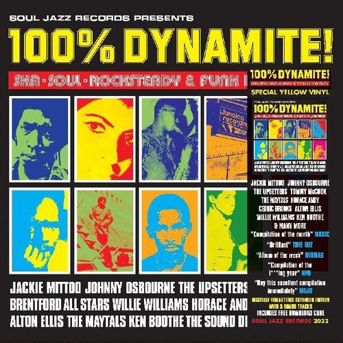 Varios artistas - 100% Dynamite Ska Soul Rocksteady &amp; Funk In Jamaica (Exclusivo de RSD, vinilo de color, amarillo, tarjeta de descarga digital) (2 LP) [Vinilo]