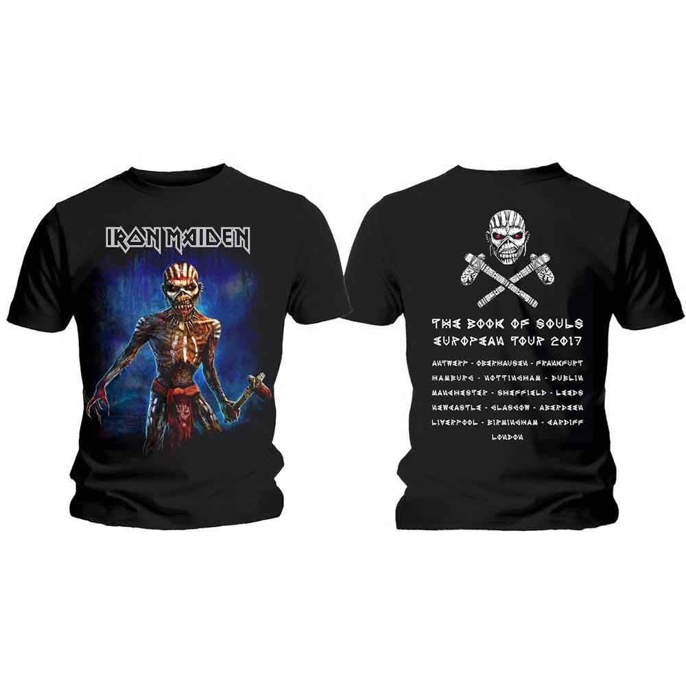 Camiseta de Iron Maiden con la gira europea Book of Souls de Axe Eddie, versión 2