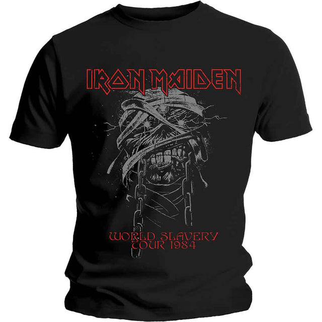 Camiseta de la gira de Iron Maiden sobre la esclavitud mundial de 1984