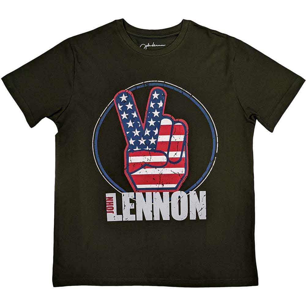 John Lennon - Camiseta con la bandera de Estados Unidos y los dedos de la paz