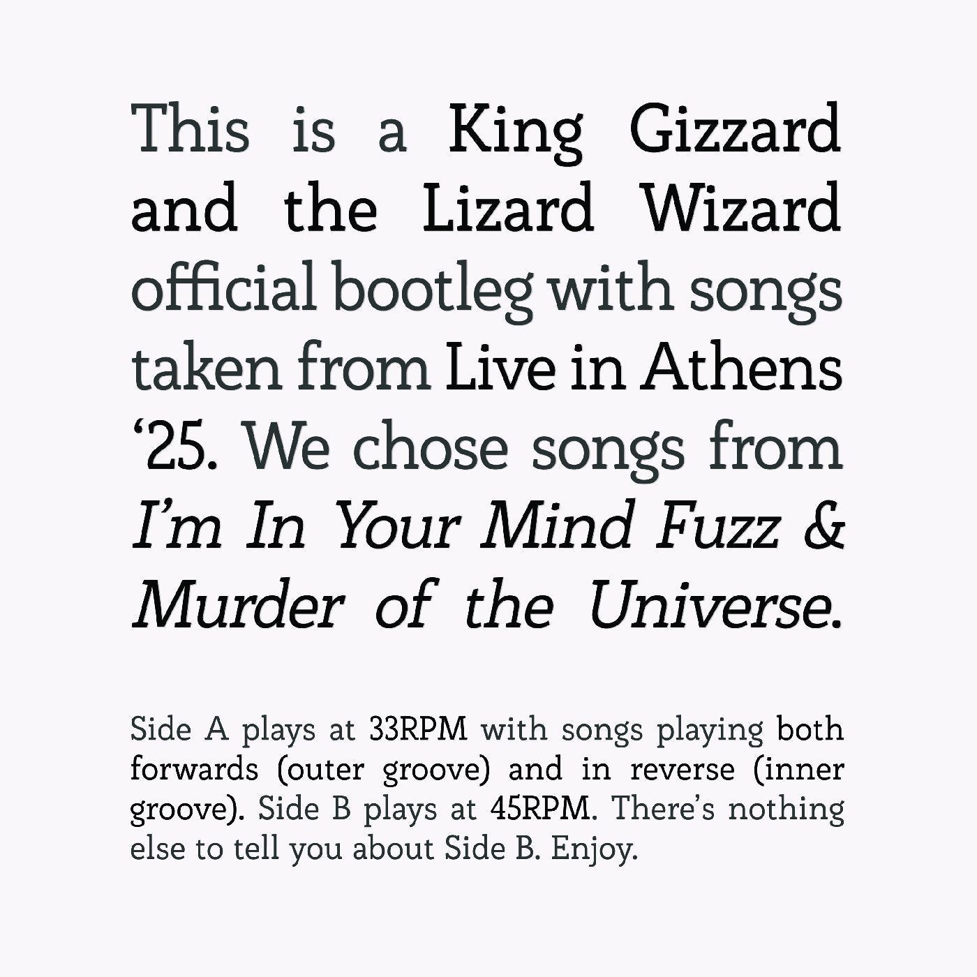 Songs From I'M In Your Mind Fuzz & Murder Of The Universe Live In Athens '25 [Vinyl]