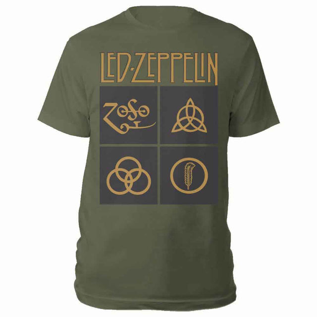 Led Zeppelin Gold Symbols in Black Square T-Shirt