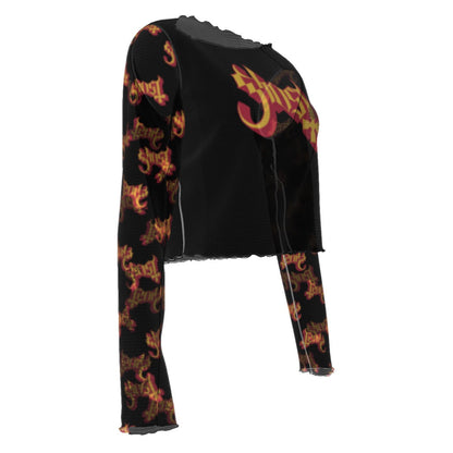 MERCHMOMENT Ghost Patterned Sleeves Women's Mesh Top [Apparel]