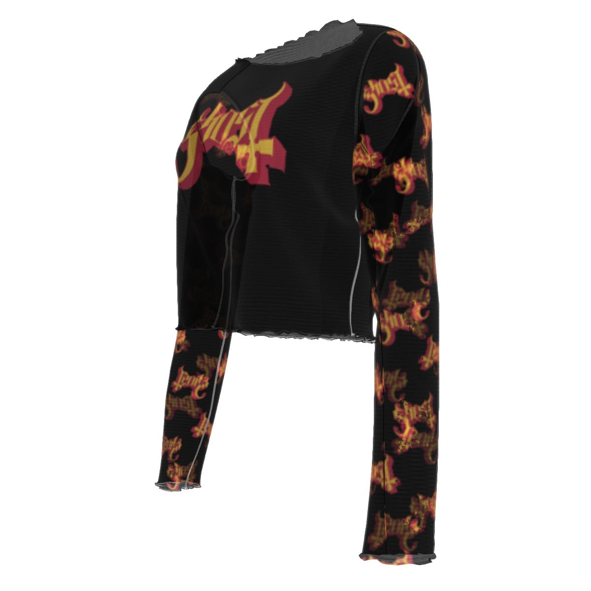 MERCHMOMENT Ghost Patterned Sleeves Women's Mesh Top [Apparel]
