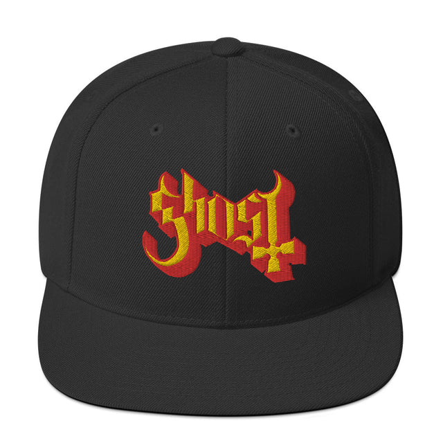 Ghost Yellow Logo Black Embroidered Snap Back Hat []