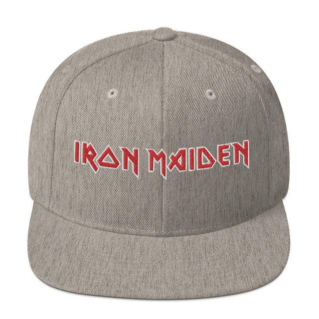 MerchMoment - Iron Maiden Classic Logo Grey Embroidered Snap Back Hat []