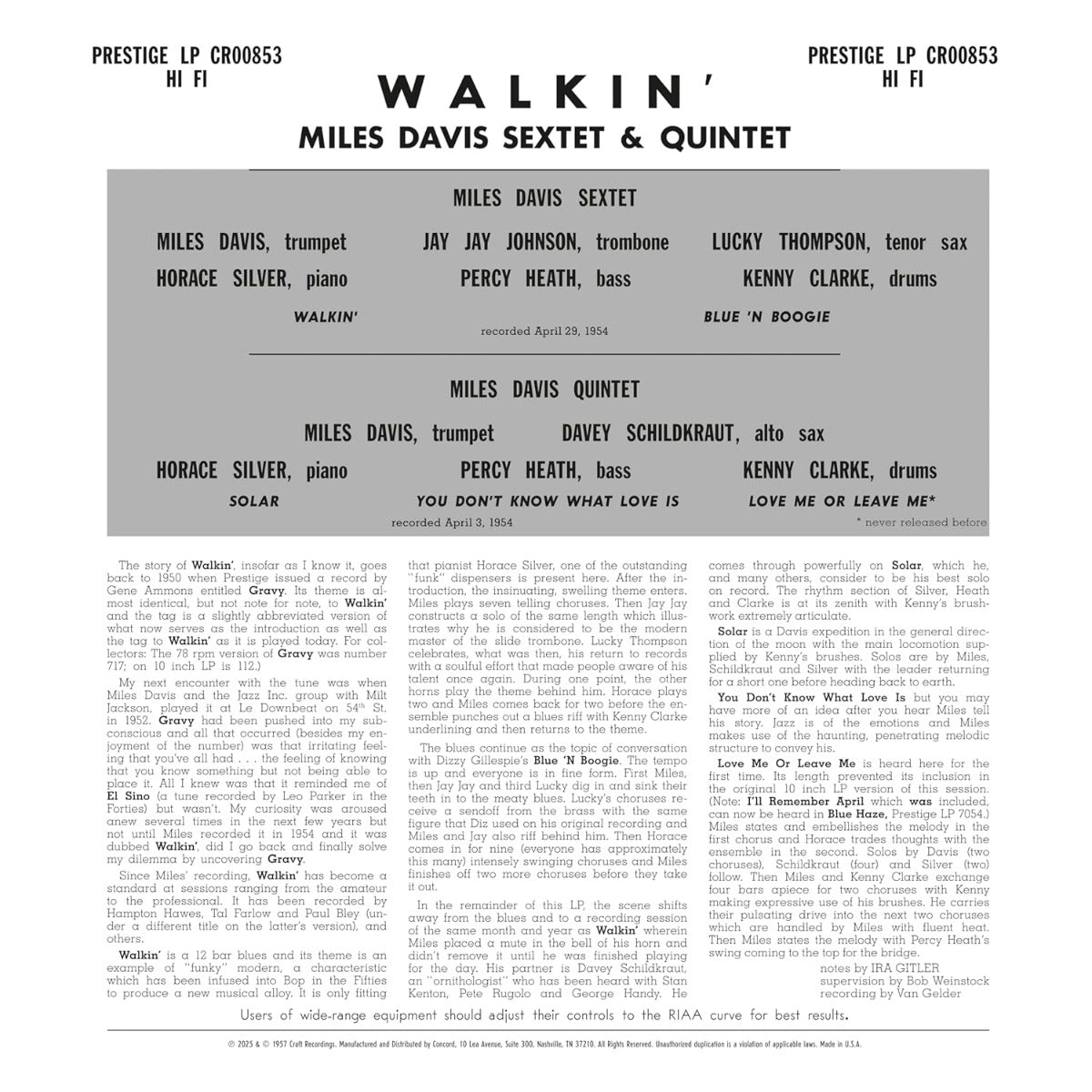 Walkin' (Original Jazz Classics Series) (180 Gram Vinyl) [Vinyl]